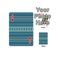 Boho Blue Teal Striped Playing Cards 54 Designs (Mini) from ArtsNow.com Front - Diamond4