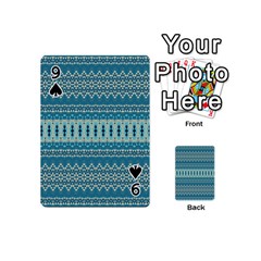Boho Blue Teal Striped Playing Cards 54 Designs (Mini) from ArtsNow.com Front - Spade9