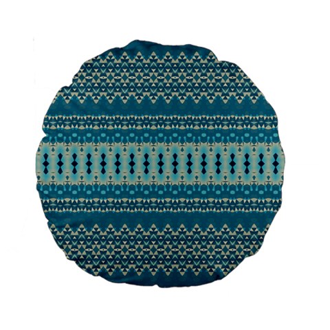 Boho Blue Teal Striped Standard 15  Premium Round Cushions from ArtsNow.com Front