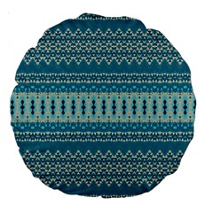 Boho Blue Teal Striped Large 18  Premium Round Cushions from ArtsNow.com Front