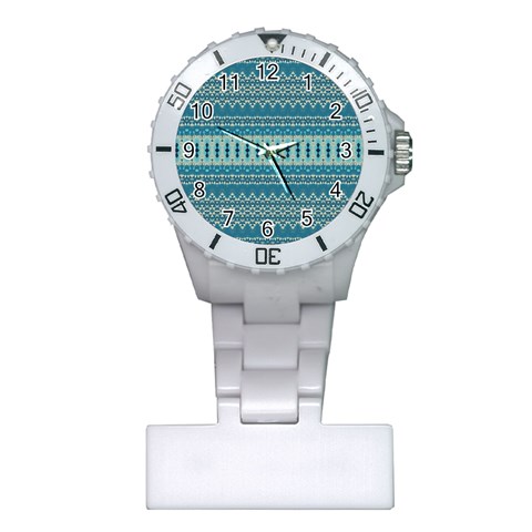 Boho Blue Teal Striped Plastic Nurses Watch from ArtsNow.com Front