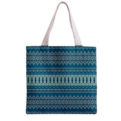 Boho Blue Teal Striped Zipper Grocery Tote Bag from ArtsNow.com Back