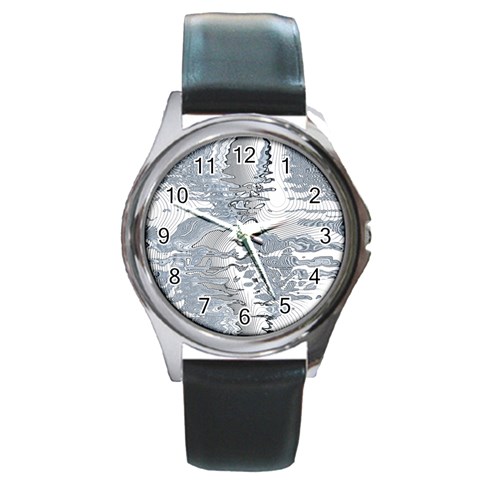 Faded Blue Grunge Round Metal Watch from ArtsNow.com Front