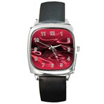 Crimson Red Black Swirl Square Metal Watch