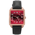 Crimson Red Black Swirl Rose Gold Leather Watch 