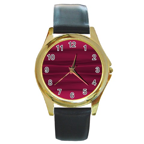 Dark Rose Pink Ombre  Round Gold Metal Watch from ArtsNow.com Front