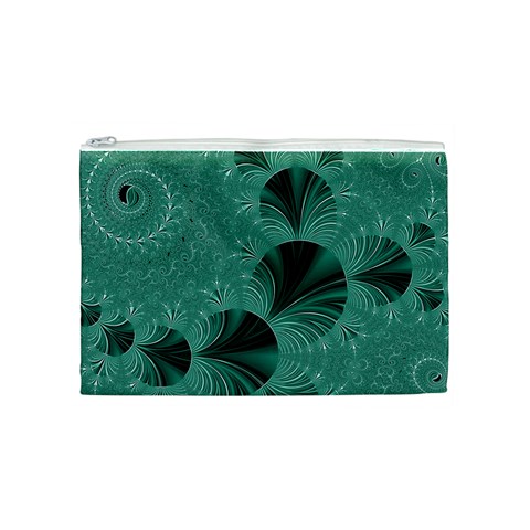 Biscay Green Black Spirals Cosmetic Bag (Medium) from ArtsNow.com Front