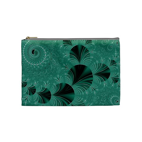 Biscay Green Black Spirals Cosmetic Bag (Medium) from ArtsNow.com Front