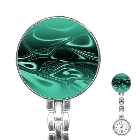 Biscay Green Black Swirls Stainless Steel Nurses Watch from ArtsNow.com Front