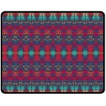 Boho Red Teal Pattern Fleece Blanket (Medium) 