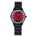 Boho Red Black Pattern Stainless Steel Round Watch
