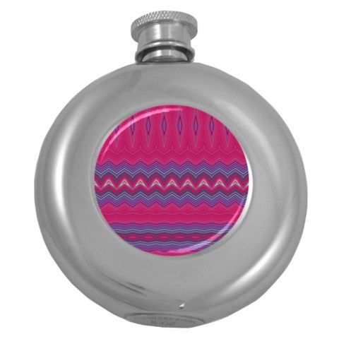 Magenta Blue Stripes Round Hip Flask (5 oz) from ArtsNow.com Front