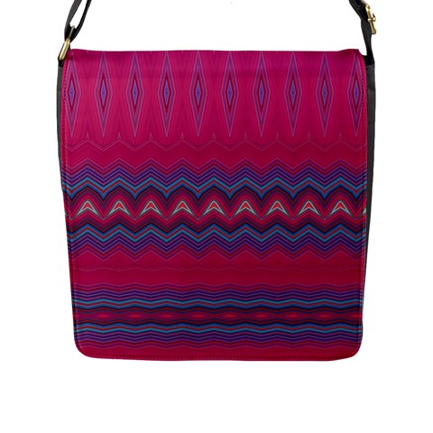 Magenta Blue Stripes Flap Closure Messenger Bag (L) from ArtsNow.com Front