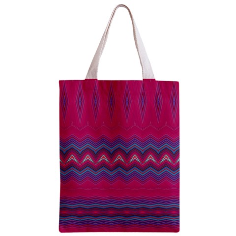 Magenta Blue Stripes Zipper Classic Tote Bag from ArtsNow.com Front