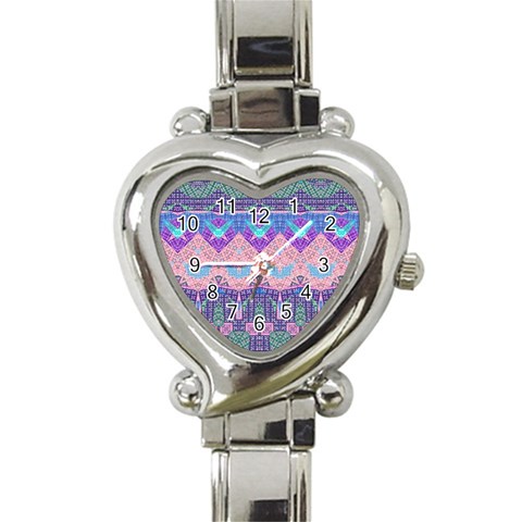 Boho Patchwork Violet Pink Green Heart Italian Charm Watch from ArtsNow.com Front
