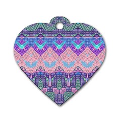 Boho Patchwork Violet Pink Green Dog Tag Heart (Two Sides) from ArtsNow.com Front