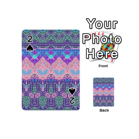 Boho Patchwork Violet Pink Green Playing Cards 54 Designs (Mini) from ArtsNow.com Front - Spade2