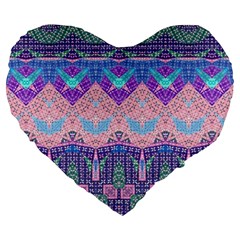 Boho Patchwork Violet Pink Green Large 19  Premium Heart Shape Cushions from ArtsNow.com Front