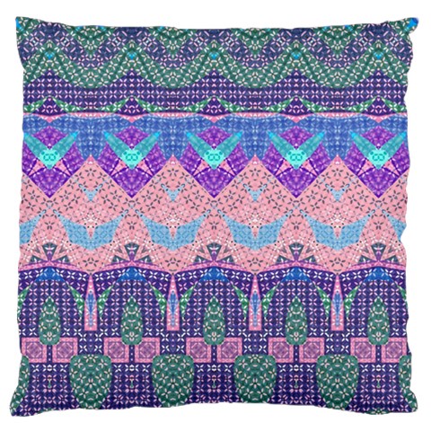 Boho Patchwork Violet Pink Green Large Flano Cushion Case (Two Sides) from ArtsNow.com Front