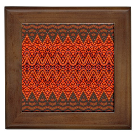 Boho Rust Orange Brown Pattern Framed Tile from ArtsNow.com Front