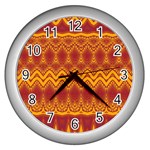 Boho Red Gold Pattern Wall Clock (Silver)