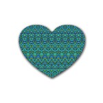 Boho Teal Green Blue Pattern Heart Coaster (4 pack) 