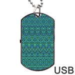 Boho Teal Green Blue Pattern Dog Tag USB Flash (Two Sides)