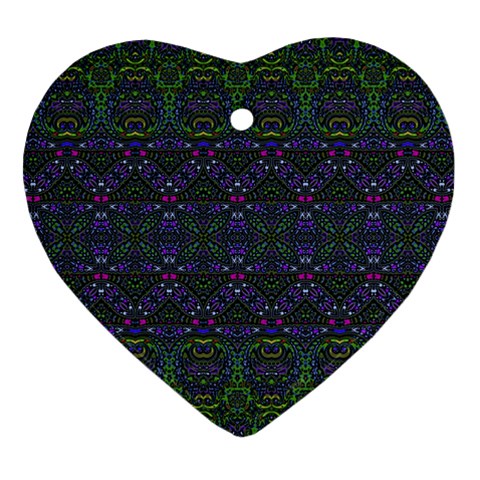 Boho Purple Green Pattern Heart Ornament (Two Sides) from ArtsNow.com Front