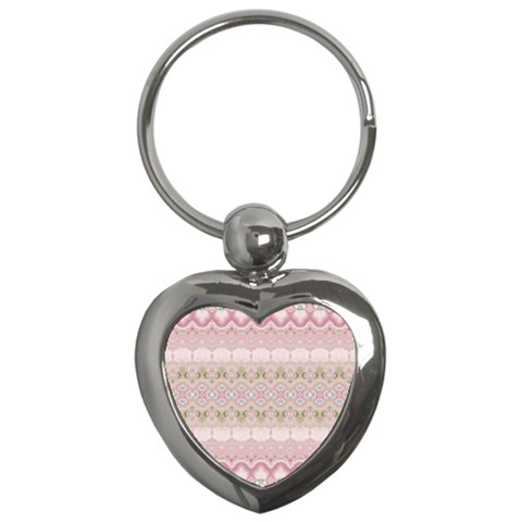 Boho Pastel Spring Floral Pink Key Chain (Heart) from ArtsNow.com Front