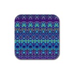 Boho Purple Blue Teal Floral Rubber Square Coaster (4 pack) 