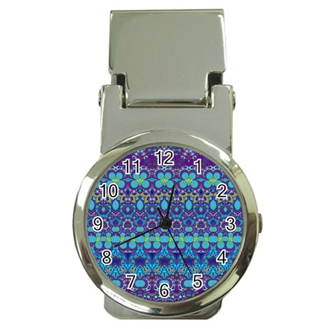 Boho Purple Blue Teal Floral Money Clip Watches from ArtsNow.com Front
