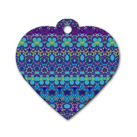 Boho Purple Blue Teal Floral Dog Tag Heart (Two Sides) from ArtsNow.com Front
