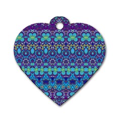 Boho Purple Blue Teal Floral Dog Tag Heart (Two Sides) from ArtsNow.com Back
