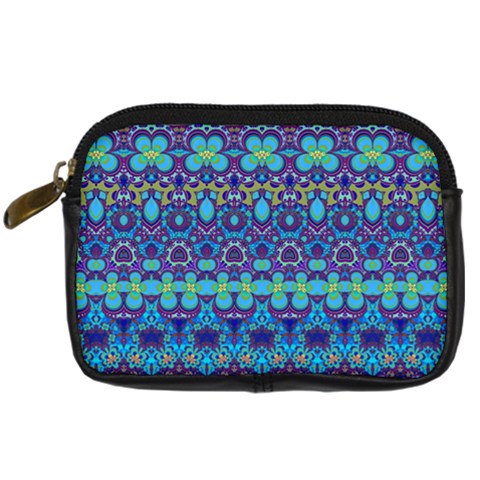 Boho Purple Blue Teal Floral Digital Camera Leather Case from ArtsNow.com Front