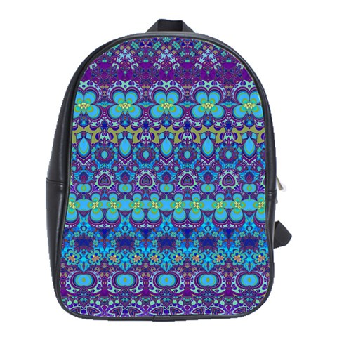 Boho Purple Blue Teal Floral School Bag (Large) from ArtsNow.com Front