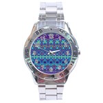Boho Purple Blue Teal Floral Stainless Steel Analogue Watch