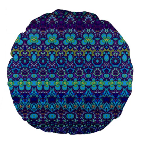 Boho Purple Blue Teal Floral Large 18  Premium Flano Round Cushions from ArtsNow.com Front