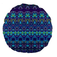 Boho Purple Blue Teal Floral Large 18  Premium Flano Round Cushions from ArtsNow.com Back