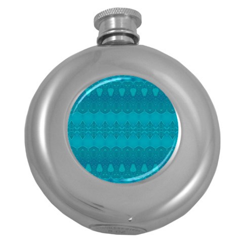 Boho Teal Pattern Round Hip Flask (5 oz) from ArtsNow.com Front