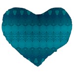 Boho Teal Pattern Large 19  Premium Heart Shape Cushions