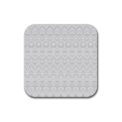 Boho White Wedding Lace Pattern Rubber Coaster (Square)  from ArtsNow.com Front