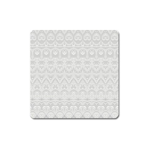 Boho White Wedding Lace Pattern Square Magnet from ArtsNow.com Front