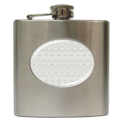 Boho White Wedding Lace Pattern Hip Flask (6 oz) from ArtsNow.com Front