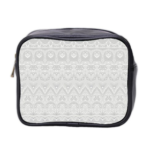 Boho White Wedding Lace Pattern Mini Toiletries Bag (Two Sides) from ArtsNow.com Front