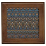 Boho Blue Gold Pattern Framed Tile