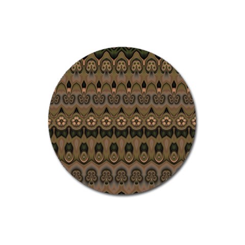 Boho Green Brown Pattern Magnet 3  (Round) from ArtsNow.com Front