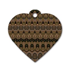 Boho Green Brown Pattern Dog Tag Heart (Two Sides) from ArtsNow.com Back