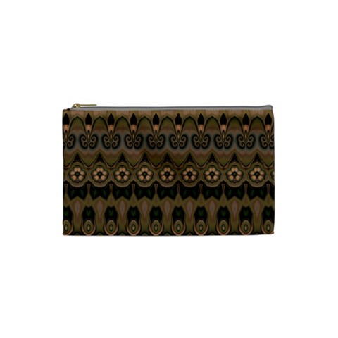 Boho Green Brown Pattern Cosmetic Bag (Small) from ArtsNow.com Front
