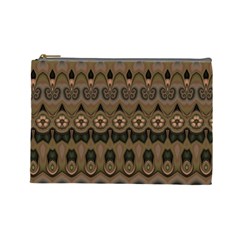 Boho Green Brown Pattern Cosmetic Bag (Large) from ArtsNow.com Front
