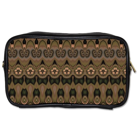 Boho Green Brown Pattern Toiletries Bag (Two Sides) from ArtsNow.com Front